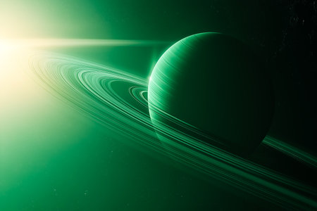 planet in space with rays of light and lens flareの素材