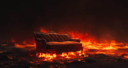 Luxury vintage sofa in the middle of a huge fire.の素材