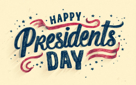 Happy Presidents Day lettering with American flag on textured beige backgroundの素材
