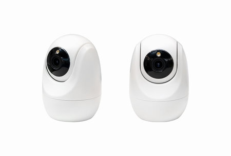 Portable CCTV cameras isolated on a transparent or white background. Baby video monitor.