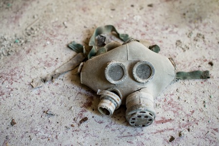Gas masks on the floor in the middle school in Pripyat, Chernobyl exclusion zone. Nuclear catastropheの写真素材