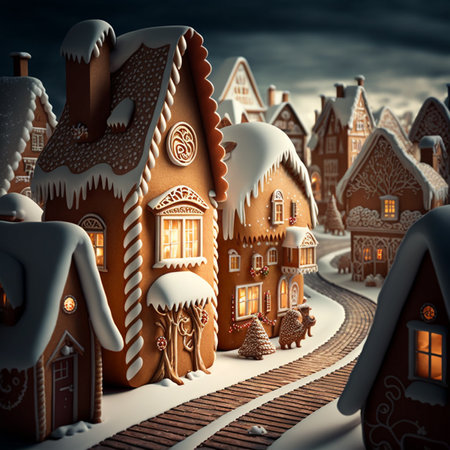 gingerbread christmas house in fairytale gingerbread winter town, christmas moodの写真素材