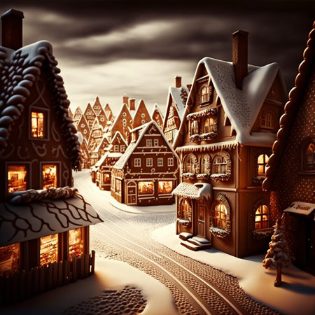 gingerbread christmas house in fairytale gingerbread winter town, christmas moodの写真素材
