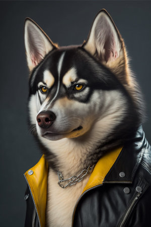 3d illustration gorgeous studio portrait of a husky dog in a leather jacket