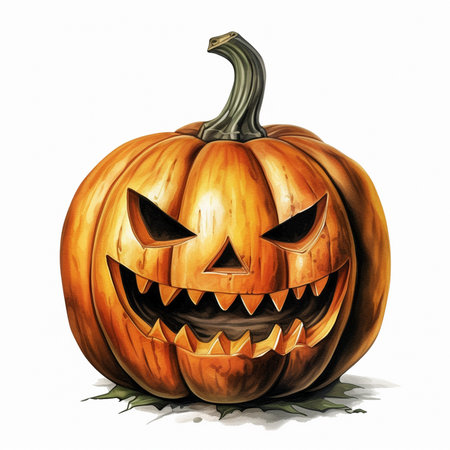 Halloween pumpkin, watercolor drawing illustration, funny and scary pumpkin face, AI generatedの素材