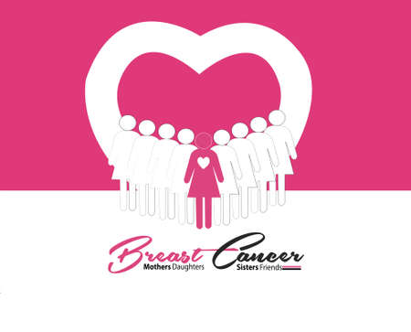 Breast Cancer October Awareness Month Campaign Background with paper girl silhouettes and pink ribbon symbol. Vector illustrationのイラスト素材