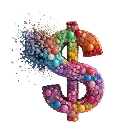 Dollar made of colorful candies isolated on white background. 3d renderingの素材