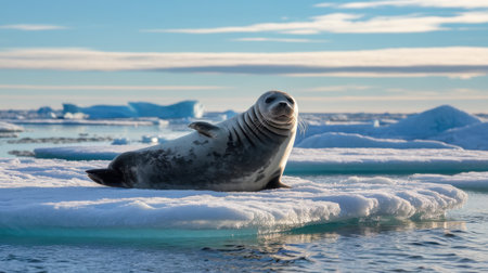 seal on the ice floe in the antarctic oceanの素材