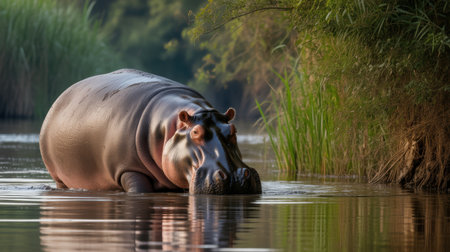 Hippopotamus (Hippopotamus amphibius) in the waterの素材