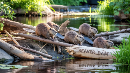 A group of European beaver (Myocastor coypus)の素材