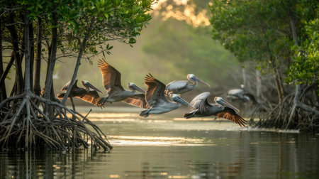 Pelican (Pelecanus occidentalis) in the mangrove forestの素材