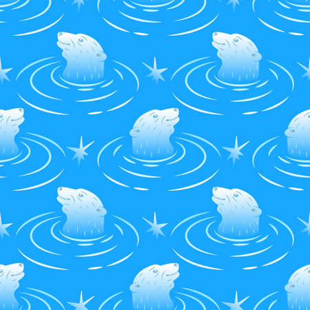 Seamless pattern with floating polar bears.Vibrant print with repeating elements.Cute animal on a blue background.Vector illustration.のイラスト素材