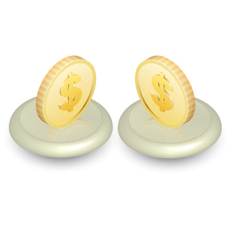 Set of dollar coin icons on a button.Currency.Gold symbol.Business concept.Isometry.3D.Elements for design.Vector illustration.のイラスト素材