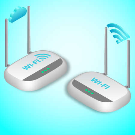 router icons set.Device for wireless connection.Modern technologies.Isometry.3D.Vector realistic illustration.のイラスト素材