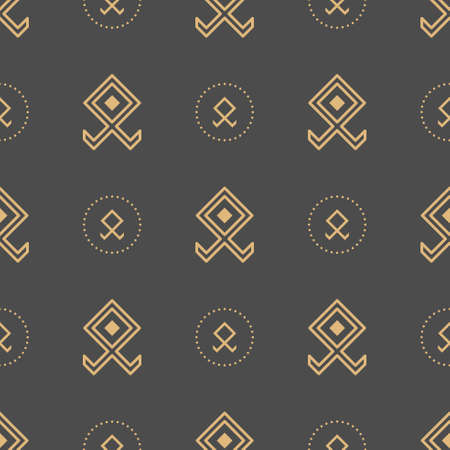Seamless pattern of ancient Slavic symbols and signs. Mythological ornament.Background from elements of old runes. Surface for textiles, paper, wallpaper, industrial items.Vector illustration.のイラスト素材