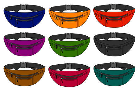 Illustration of fanny pack and color variations.のイラスト素材