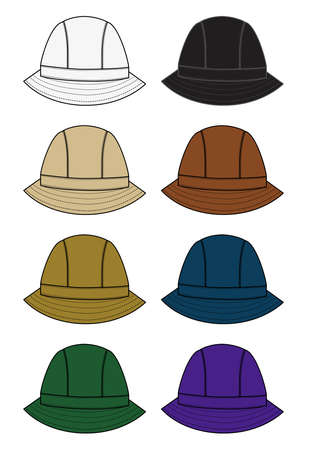 Set of casual adventure hats in different color variations.のイラスト素材