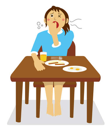 Woman can't seem to get rid of my fatigueのイラスト素材