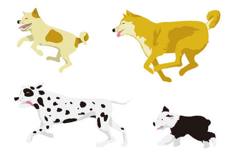 Running dog illustration set on white background.のイラスト素材