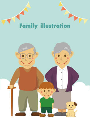 Family illustration of grandparents and grandson.のイラスト素材