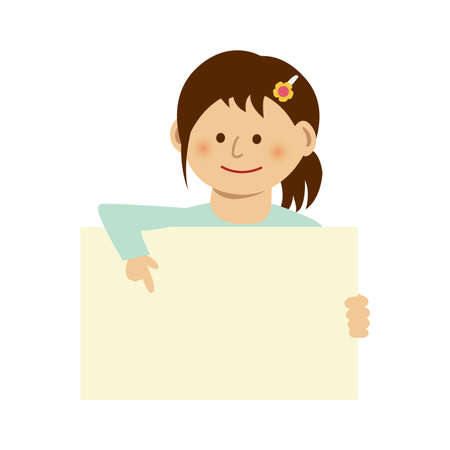 Illustration of woman holding a blank paper board.のイラスト素材