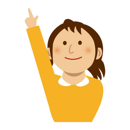 Woman pointing at something while smiling, vector illustration.のイラスト素材
