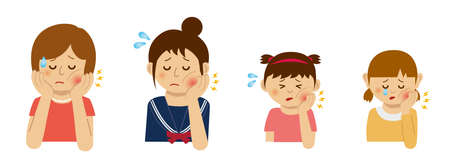 Illustration women with toothache in different ages.のイラスト素材
