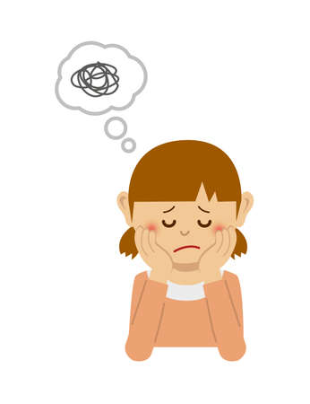 Illustration of thinking or troubled girlのイラスト素材