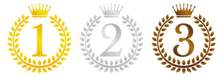 Wreath frame ranking illustration set. from 1st place to 3rd place (GLD/silver/brnze).のイラスト素材