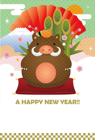 2019 New year's greeting card /wild boar ornament.no text.のイラスト素材
