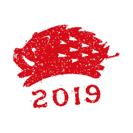 2019 wild boar stamp illustration (for new year greeting card)のイラスト素材