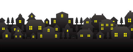 city lights landscape silhouette illustration (black)のイラスト素材