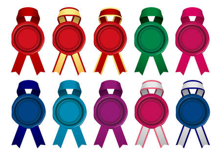 Sealing Wax/Stamp Ribbon illustration set (color variation)のイラスト素材
