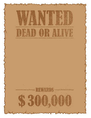Grunged wanted paper template vector illustration (no face photo frame) .. American Old West.のイラスト素材