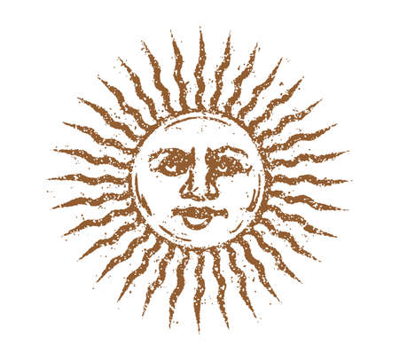 retro sun face flat illustration ( grunge texture )のイラスト素材