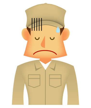 Young asian (Japanese, Korean etc.) blue collar worker (upper body) vector illustration (engineer,repairman,mechanic,deliv ery man etc.) / disappointe, depressedのイラスト素材