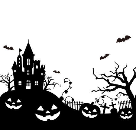 Halloween silhouette (pumpkin, castle etc.) vector illustration.のイラスト素材