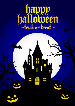 Halloween silhouette background vector illustration. Poster (flyer) template design / blueのイラスト素材