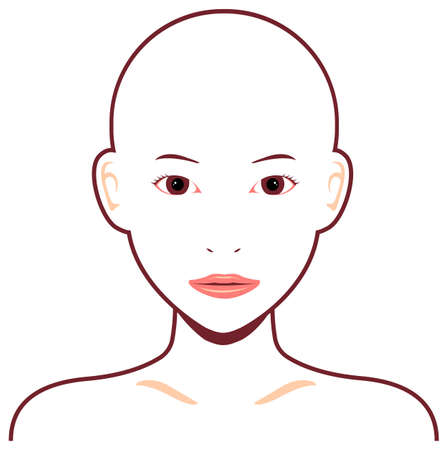 Young asian woman face vector illustration / skin head, no hairのイラスト素材