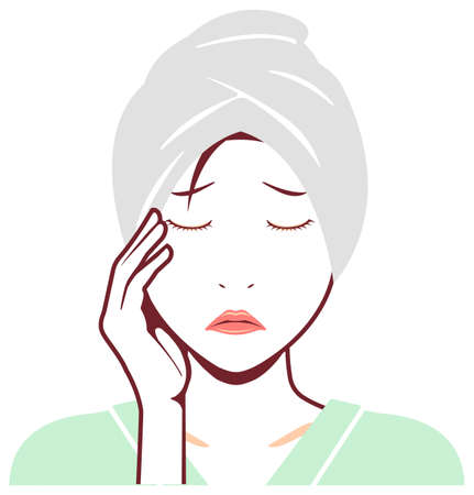 Young asian woman face vector (just out of the bath) / troubled ,のイラスト素材