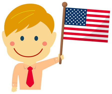 Cartoon business man with national flags / USA . Flat vector illustration.のイラスト素材