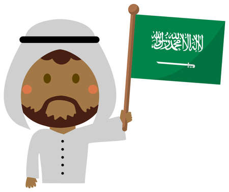 Cartoon business man with national flags / Saudi arabia. Flat vector illustration.のイラスト素材