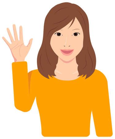 Young Asian Woman Vector Illustration (upper body,waist up) / open hand with smiling , good by eのイラスト素材