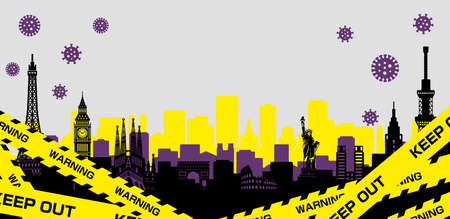 City lockdown banner illustration / pandemic, corona virus, COVID-19のイラスト素材