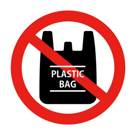 Plastic bag forbidden sign vector icon illustration / ecology symbolのイラスト素材