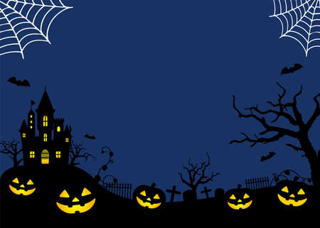 Halloween Silhouette Background Vector Illustration. Poster (flyer) template design / Blueのイラスト素材