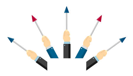 Hand holding pointing stick vector illustration set / business person