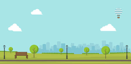 Public green park landscape vector illustration ( spring, summer) / no peopleのイラスト素材
