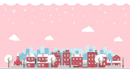 Modern City / Town Street Flat Vector Illustration (winter season)のイラスト素材