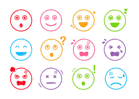 Cartoon face rubber stamp vector illustration set ( color variations)のイラスト素材